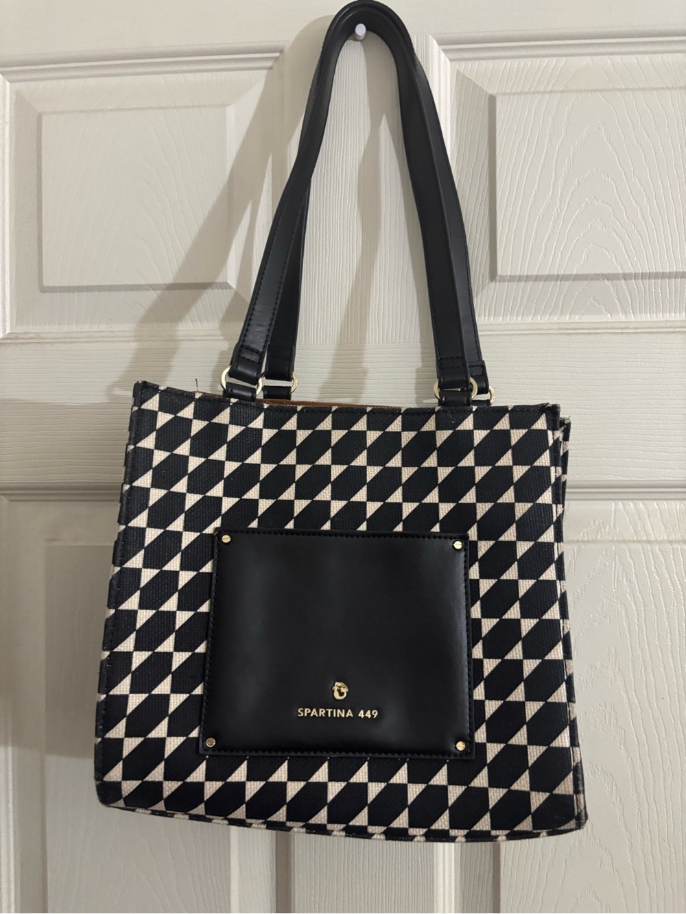 Spartina 449 Black & White Geometric Canvas Tote with Front Pocket